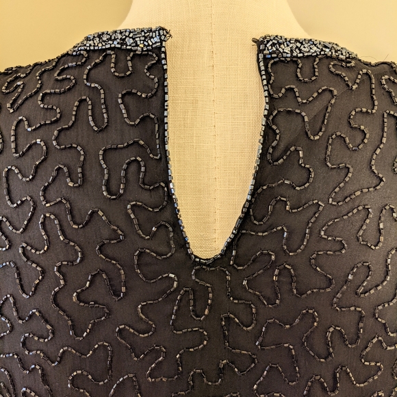 Vintage Black & Silver Beaded Top with Sheer Cut Out Neckline - Picture 6 of 6